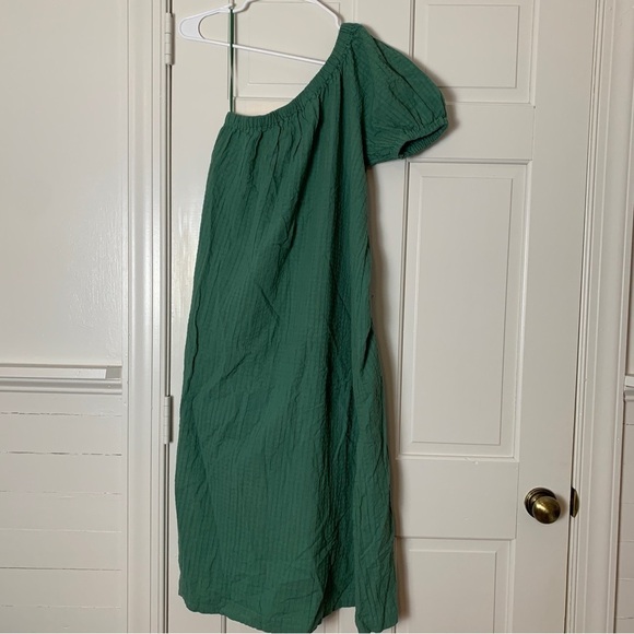 Madewell Seersucker One-Shoulder Puff-Sleeve Midi Dress - Trellis Green XXS - Picture 5 of 9